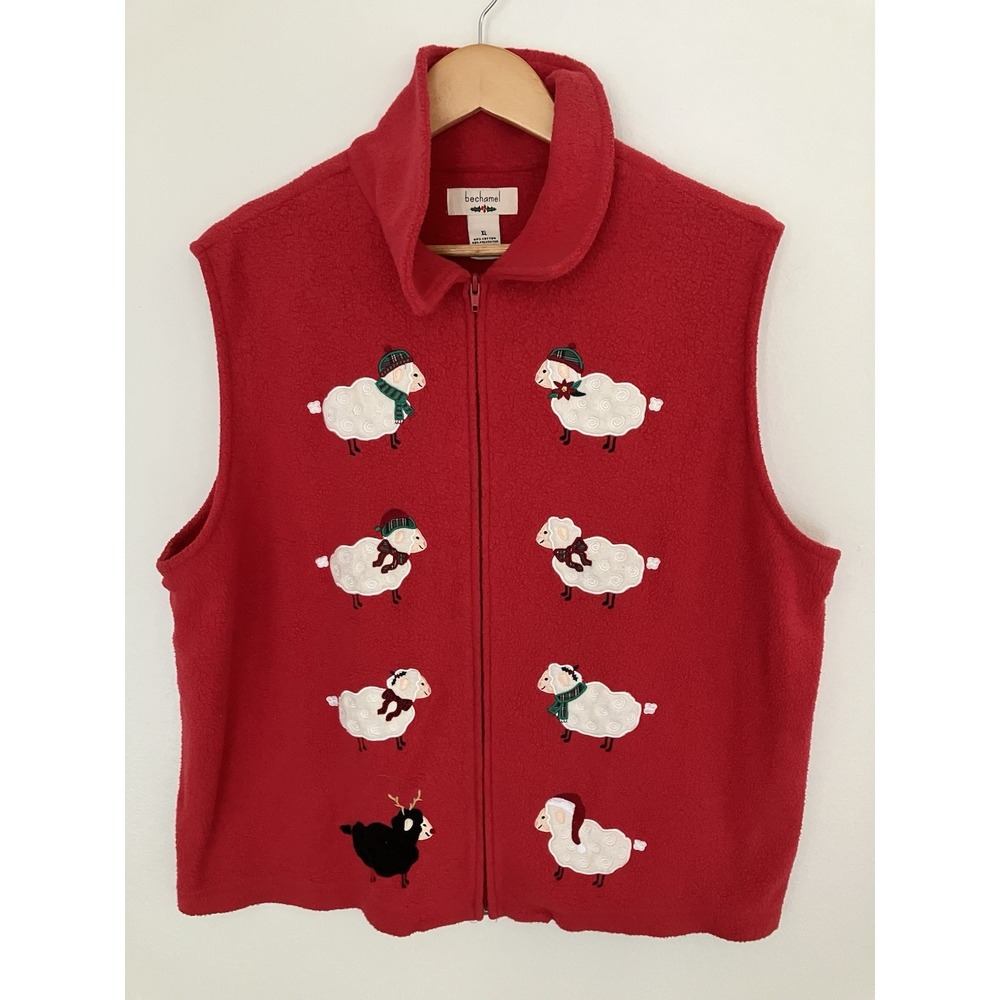 Bechamel Holiday Fleece Vest Size XL Sheep Themed